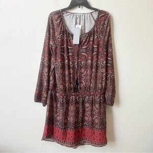 New Daniel Rain Elastic Drop Waist Medallion print knee length light Dress Sz L